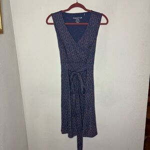 Toad&Co Blue and Orange Geometric Wrap Dress Large